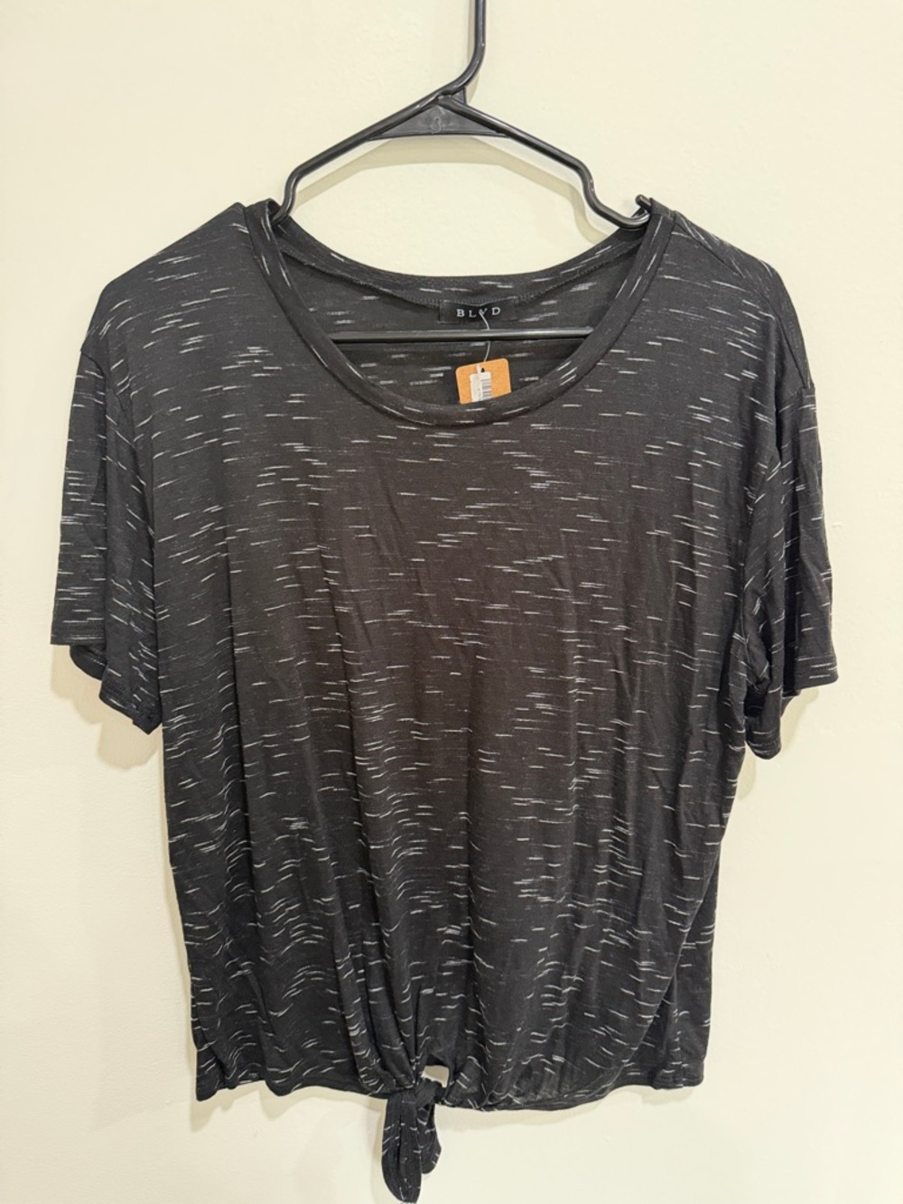NWT!! BLVD Black Space-Dye Tie-Front Short Sleeve Tee